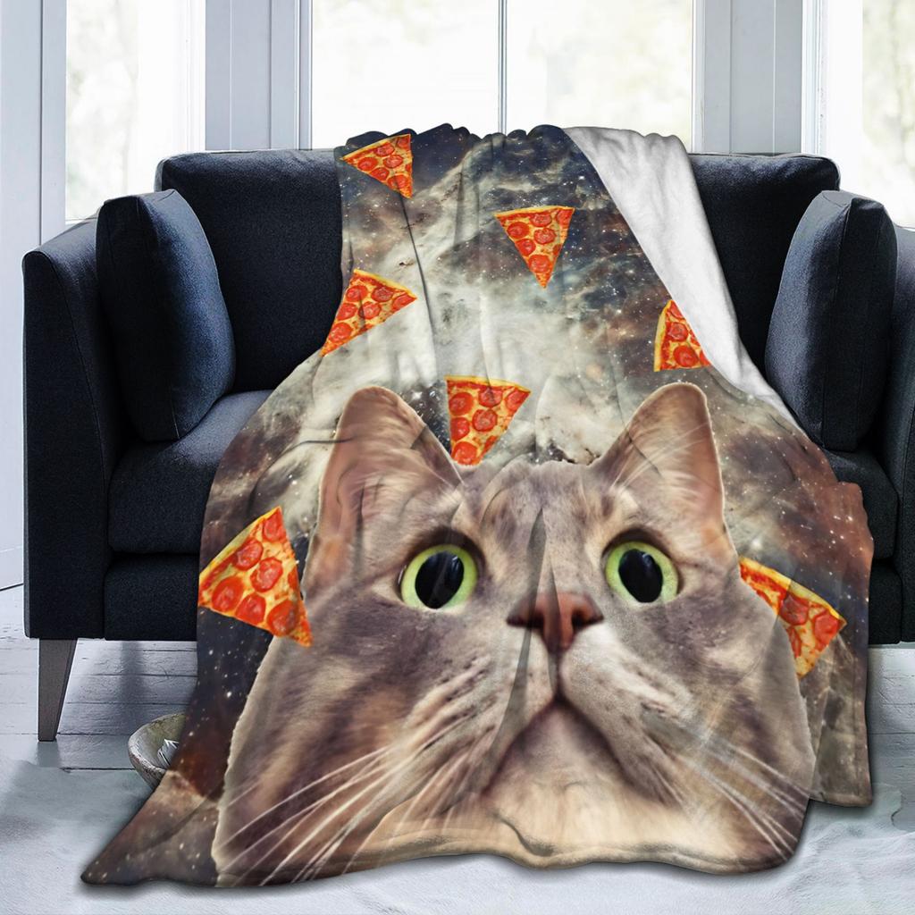 Weltraumfliegende Pizza-Katze Kunst Collage Woll-Decken Surrealismus Kunst Lustige Überwurfdecke für Steppdecke 200x150cm Warm