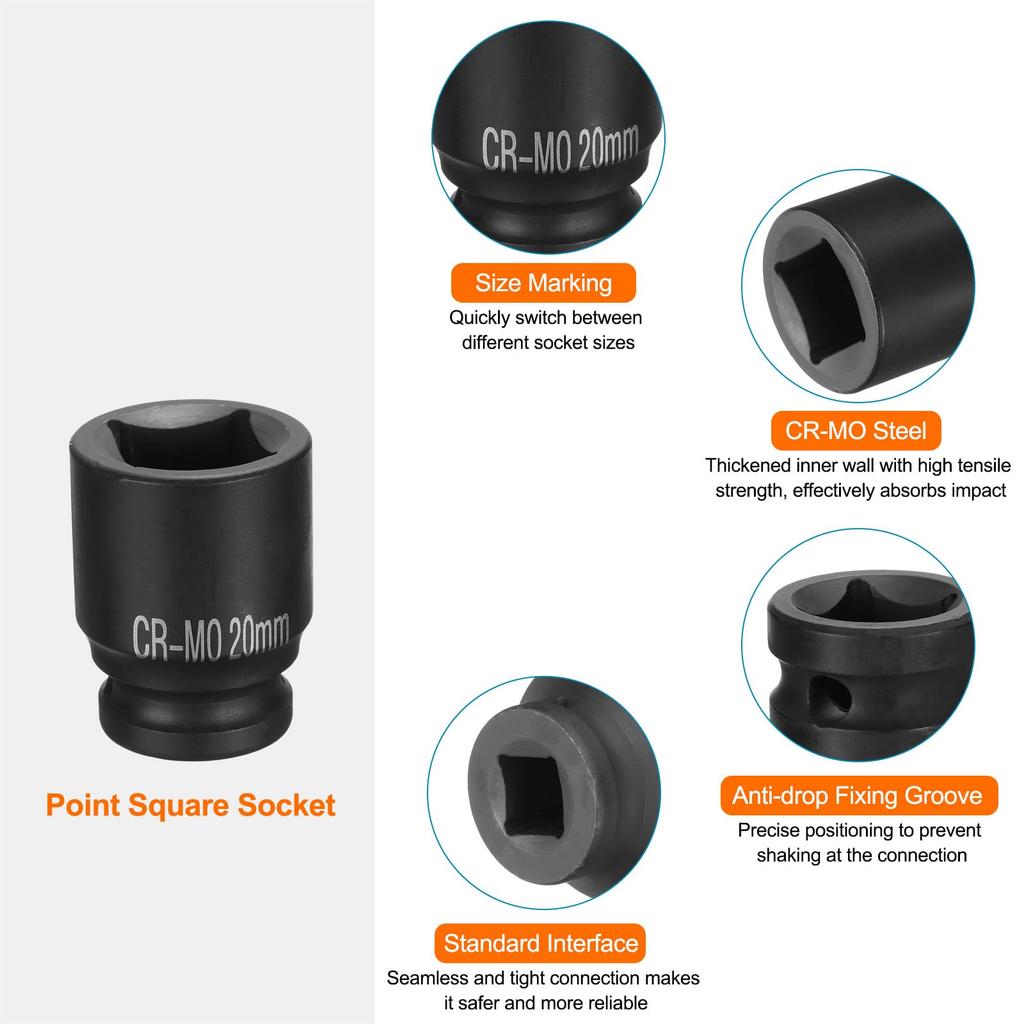 uxcell 2Pcs 4 Point Square Socket 1/2" Drive 20mm Metric