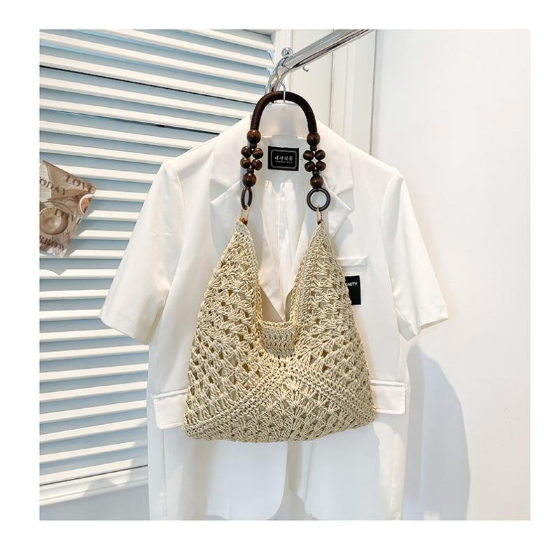 

Плетеная сумка большой вместимости Летний приморский отпуск Милая сумка-тоут на одно плечо для поездок на работу бежевый