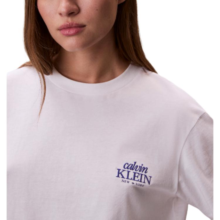 Calvin Klein Loose Fit Round Neck Drop Shoulder Letter Short Sleeve T-Shirt Women Tops 47F801G-YAF