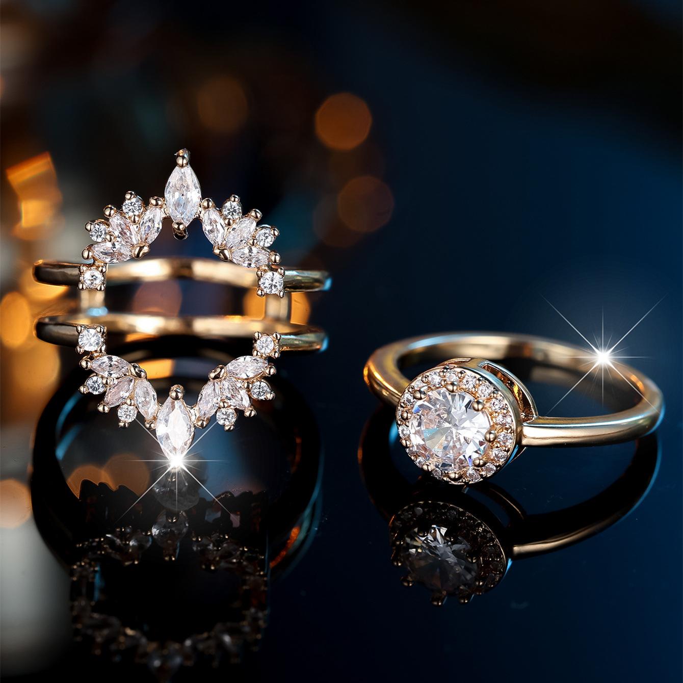 Wih retro circumscribed diamond double-layer stackable ring, French elegant style exquisite shining non-collision ring no. 6