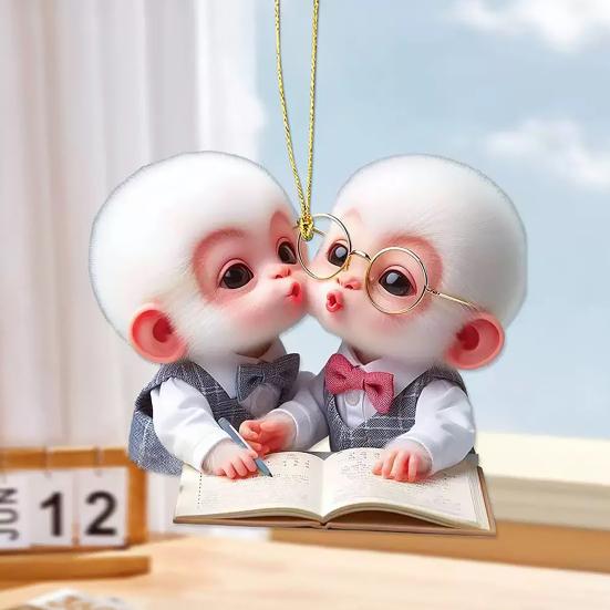 Monkey Car Hanging Pendants Acrylic 2D Car Charms for Backpack Keychain Cute Rearview Mirror Decoration Christmas Gift for Friends
