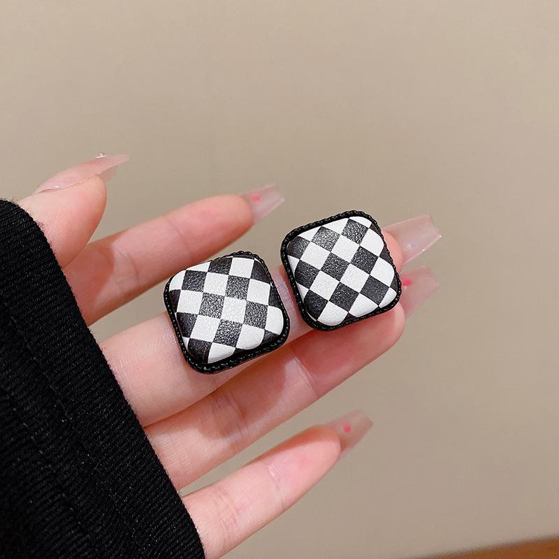 Серьги-гвоздики S925 серебряная игла черно-белая клетка женские ретро нишевый дизайн серьги уши