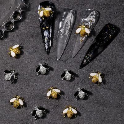 10Pcs Nail DIY Little Three-dimensional Bee Gloss Art Punk Style Vintage Silver Golden Small Bee