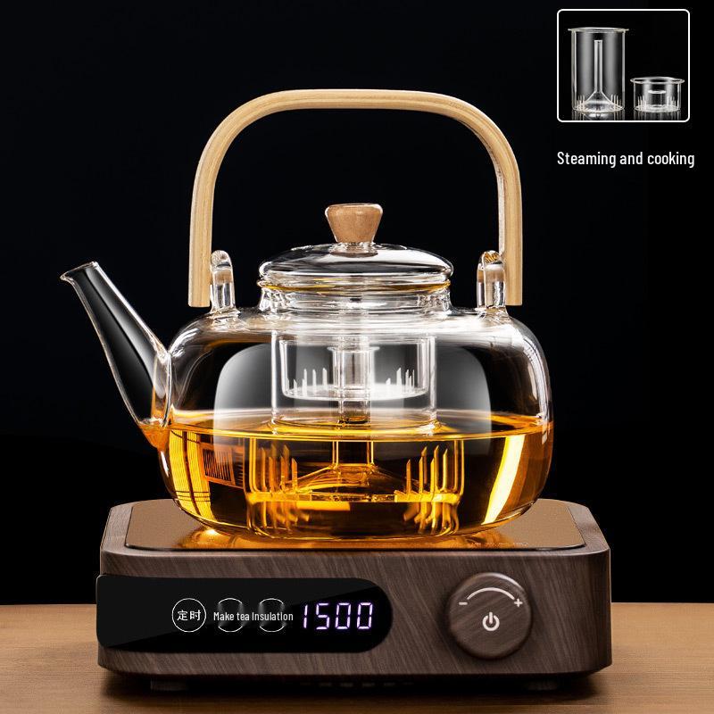 Electric Ceramic Tea Maker: Glass Kettle with High-Temperature Resistance; Small Electric Heating Stove Set for Boiling and Steaming Tea.