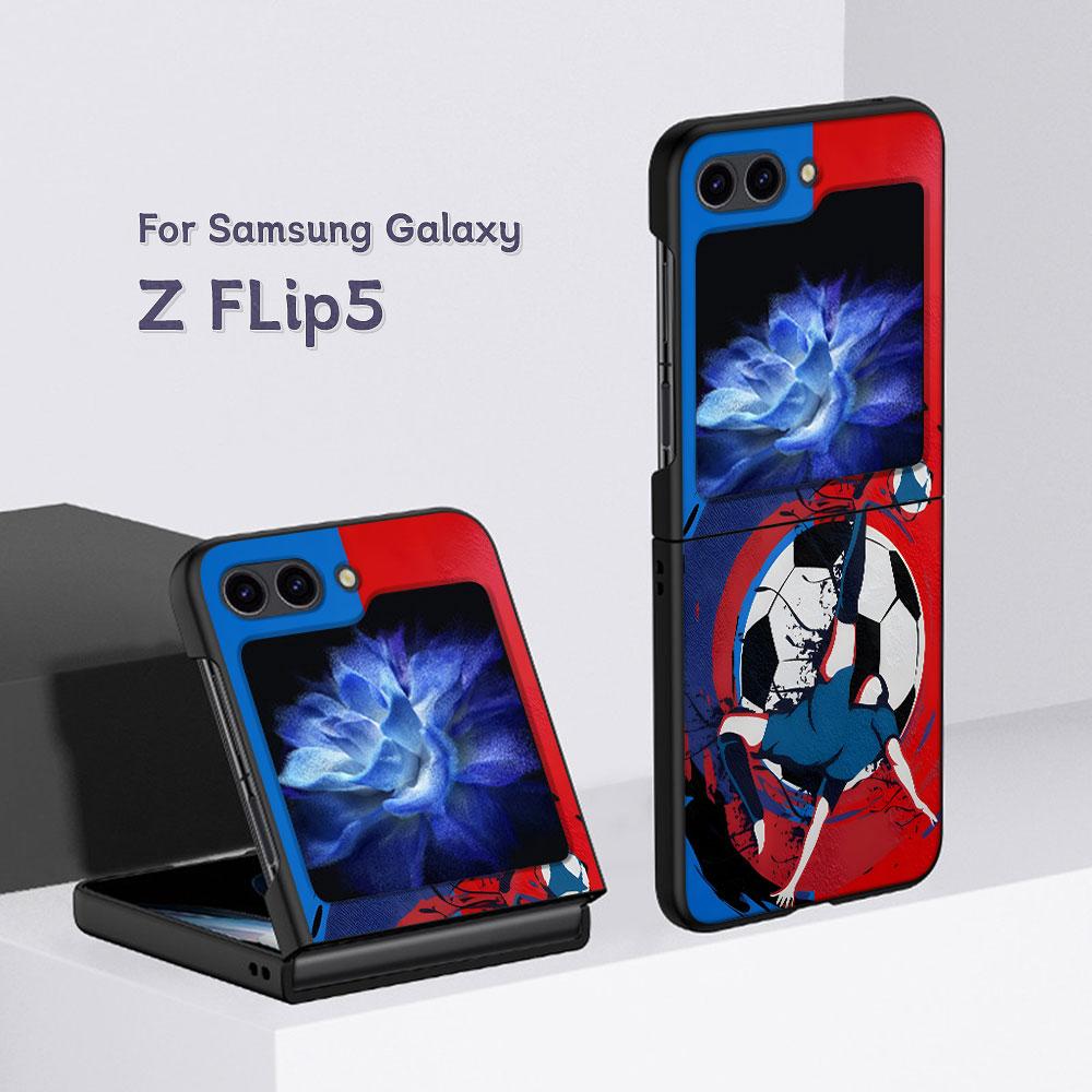 Football Sport Soccer Case for Samsung Galaxy Z Flip5 Black PC Phone Cover Z Flip 5 5G Hard Luxury Coque Zflip5 Funda Capa