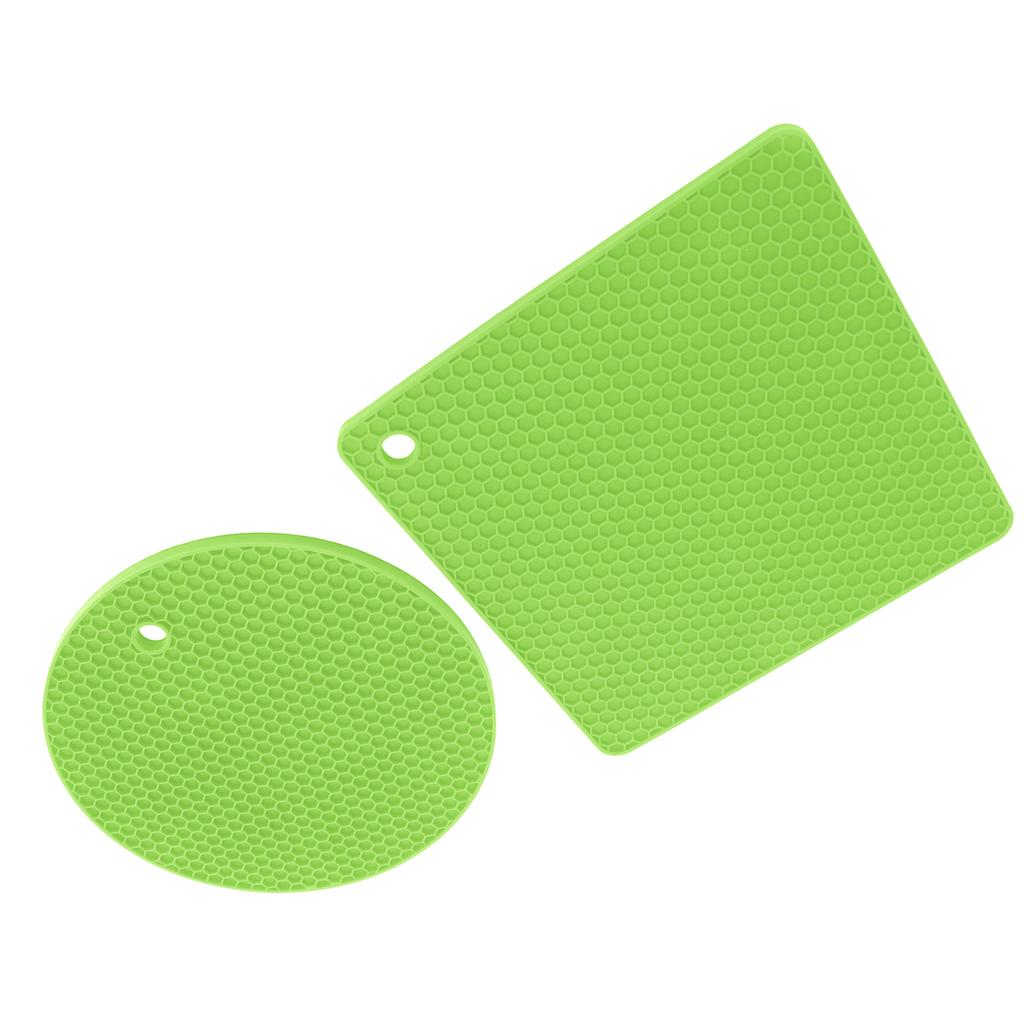 5 PCS 2 Round 3 Square Silicone Honeycomb Mat Multipurpose Hot Pads for Hot Dishes Tables Green