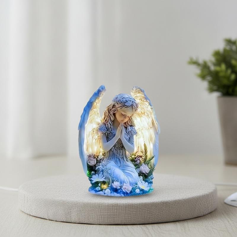 2D Flat Praying Angel Acrylic Sign, Floral Angel Figurine Table Ornament, Home Desktop Decorative Gift