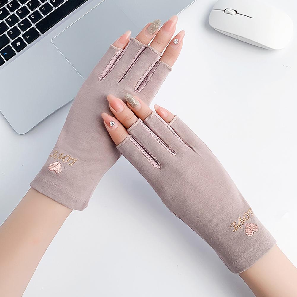 Half Finger Gloves for Sun Protection Women's Summer Driving UV Protection Cotton Thin Design Cycling Anti Slip Leak Proof Half Finger Nail Gloves