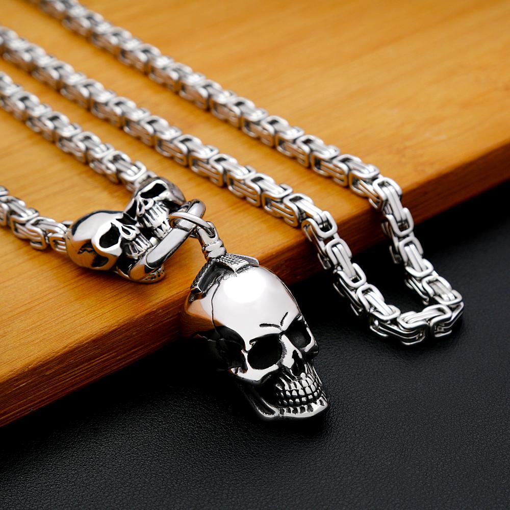 Vintage 316L Rostfritt Stål Skalle Halsband För Män Kvinnor Gotisk Punk Skalle Huvud Hänge Fest Biker Mode Hip Hop Smycken