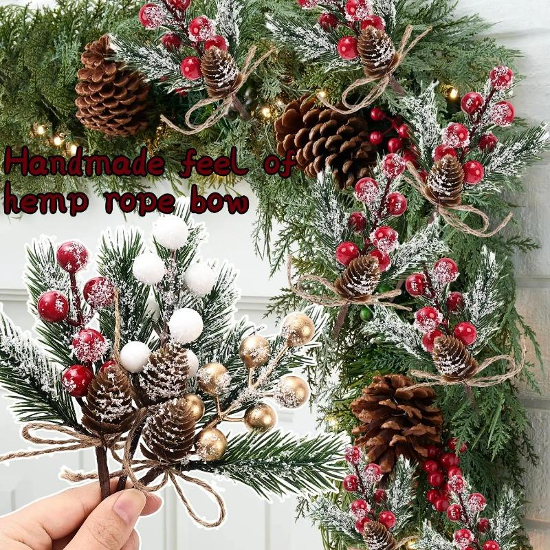 Winter Floral Red Berry Stems Pine Cones Christmas Wreath Artificial Evergreen Pine Branches Xmas Tree Wreaths Party Vase Decor