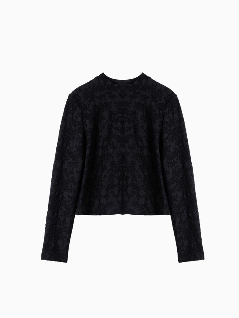 Spring 2026 Chinese-Style Lace Jacquard High Neck Knit Pullover T-Shirt