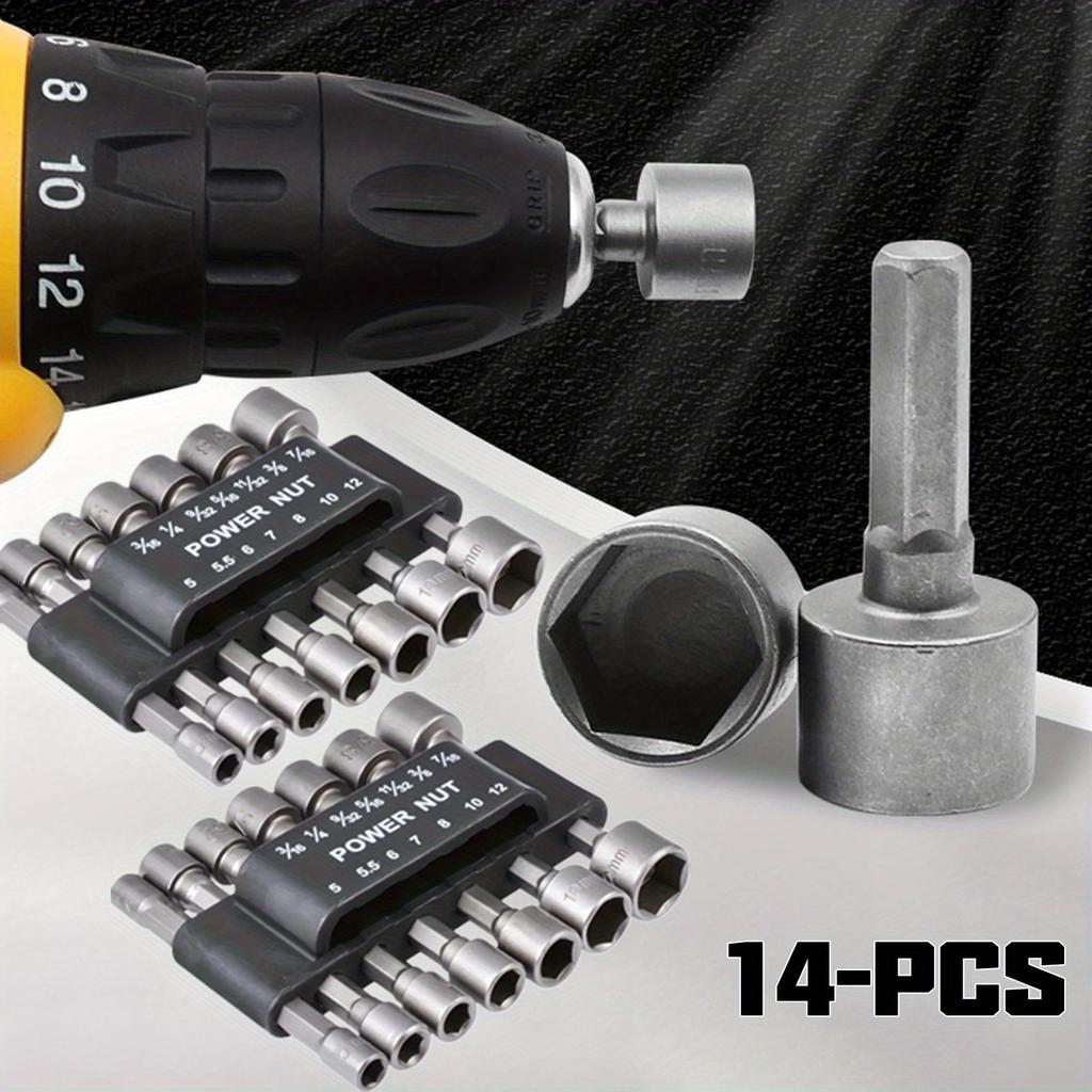 14 Stück 5mm-12mm Sechskant Stecknüsse Hülsen Düsen Nussdreher Set Schraubendreher Set Schroevendraaier Set Bits Sätze Werkzeuge Steckschlüssel