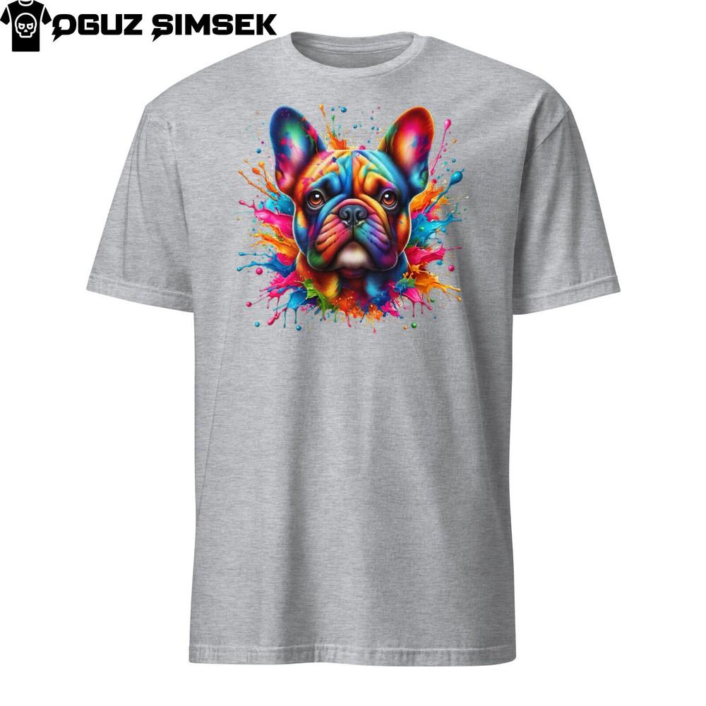 Colorful French Bulldog Unisex T-Shirt: Vibrant Dog Design with Paint Splashes