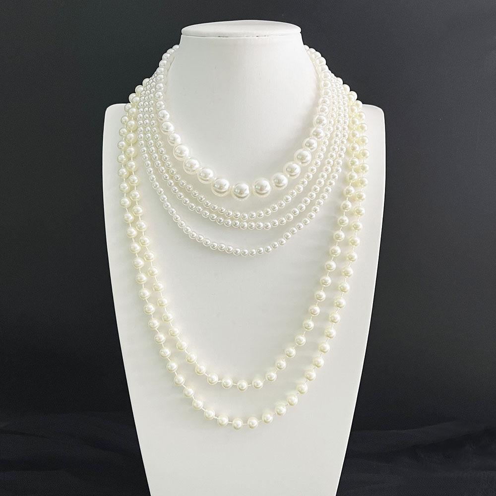 European and American Retro Multi-layer Beaded Pearl Necklace Earrings Set Fashion Temperament High-end French Light Luxury Neck Chain