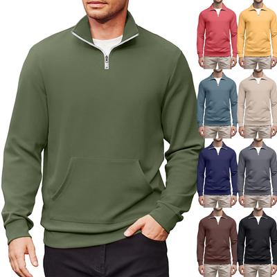 Men's Casual Long-Sleeved Collared Quarter-Zip Sweatshirt