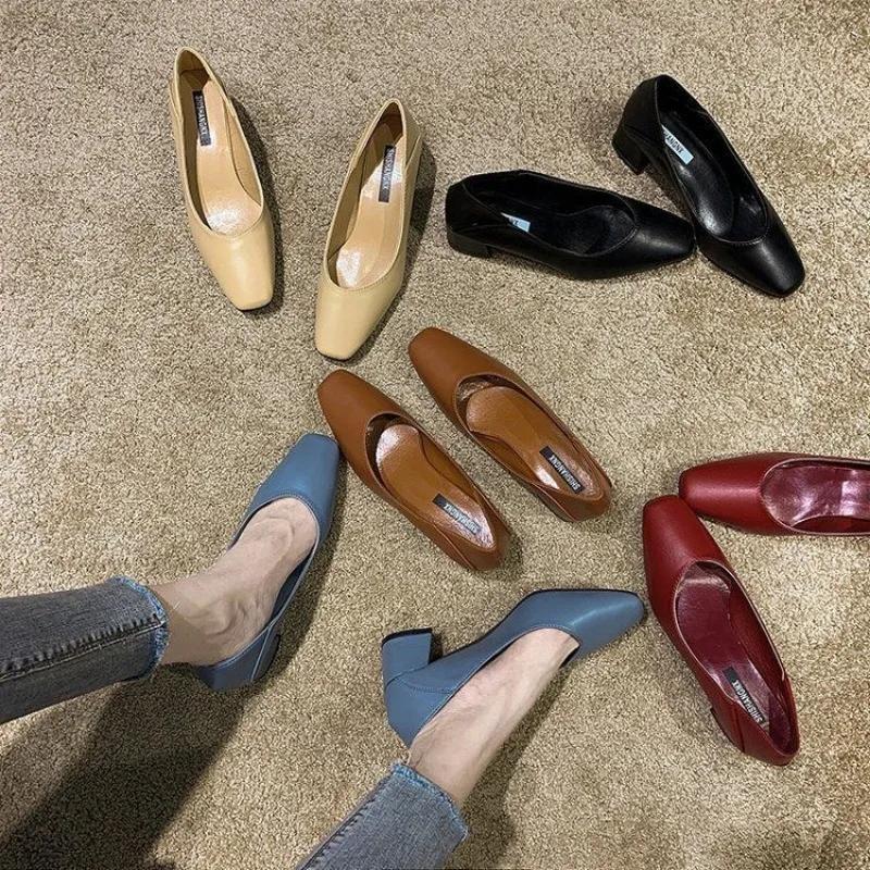 Fashion Chunky Heels Block Heel Women's Shoes Square Toe Ladies Pumps with Medium Y2k Elegant Dress Chic Young on Promotion High Quality