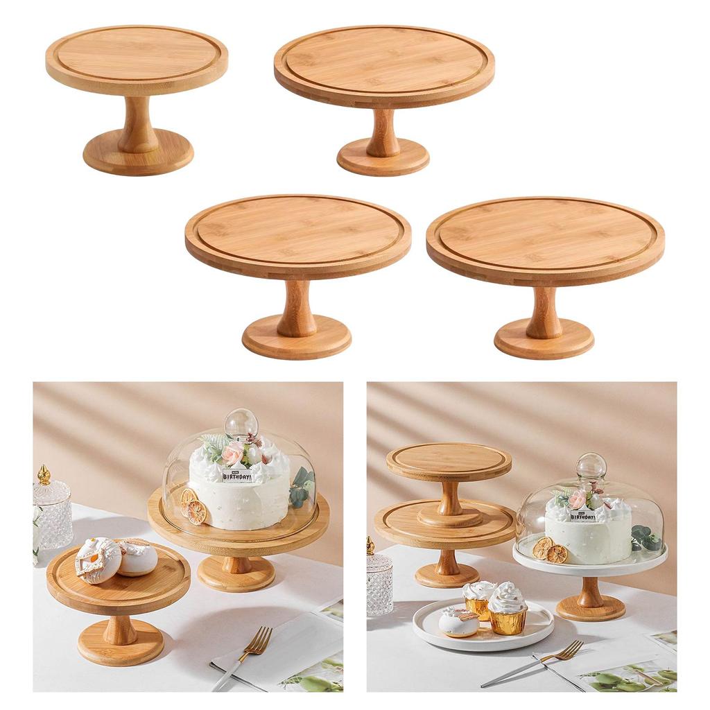 Bamboo Cake Dome Cover Appetizer Serving Tray Cheese Snacks Board Platter Round Birthday