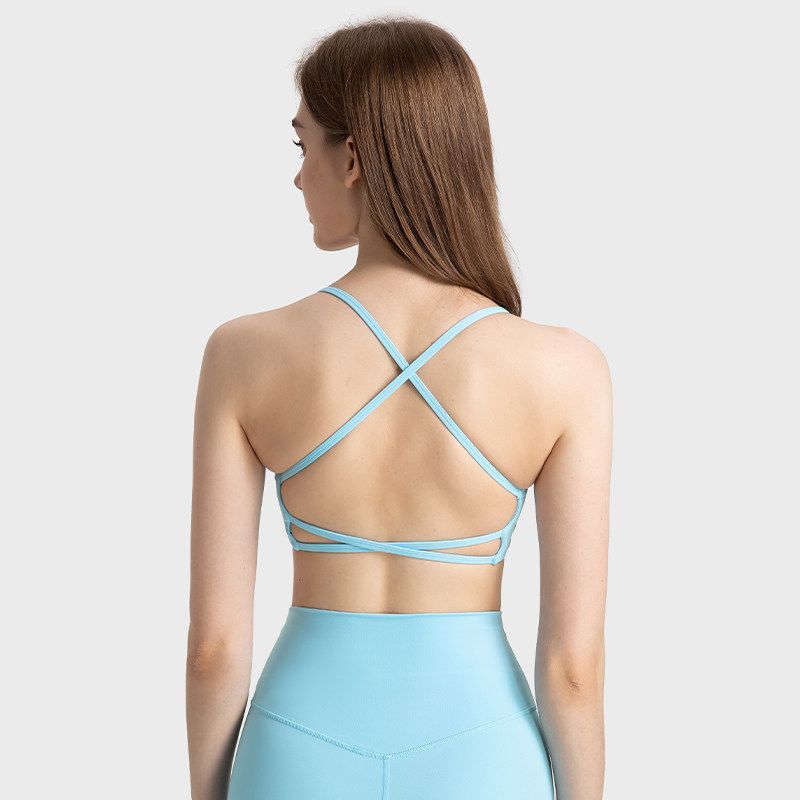 European and American Spaghetti Strap Yoga Vest Fixed Cup Sexy Cross Beauty Back Sports Bra Iron Back Training Fitness Underwear