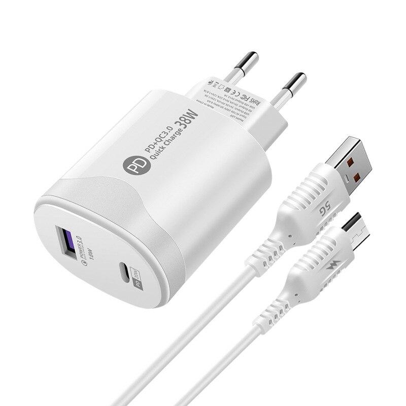 Tatal 38W Wall Charger Quick Charge PD20W Power3.0 Fast Charging Adapter with USB Type C Cable for for Xiaomi iPhone Samsung
