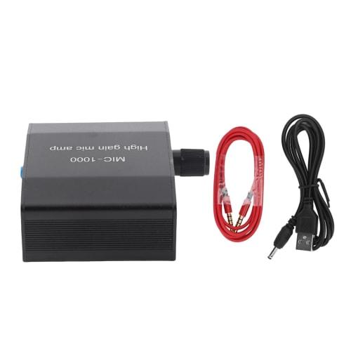 Compact Microphone Amplifier with 1000x Amplification, 3.5mm Headphone Interface, and Mobile Recording