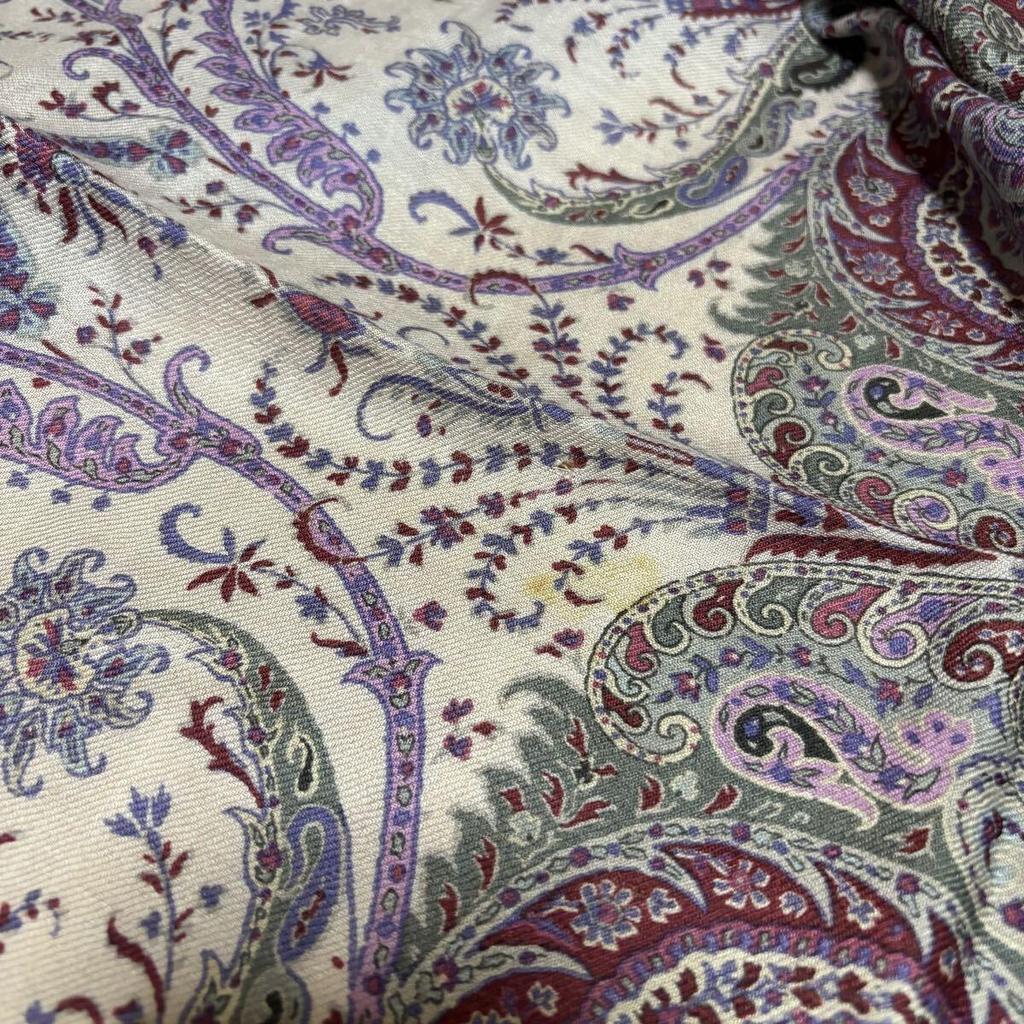 Used ETRO scarf green purple pink beige paisley pattern paisley made in Italy
