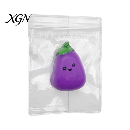 Smiling Eggplant Stress Relief Toy Mini Squeeze Cartoon Sensory Fidget Elastic Anxiety Soft Stretchy Ball