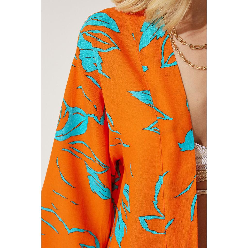 Zestaw damskich spodni kimono palazzo w kolorze pomarańczowym, wzorzystym En00614