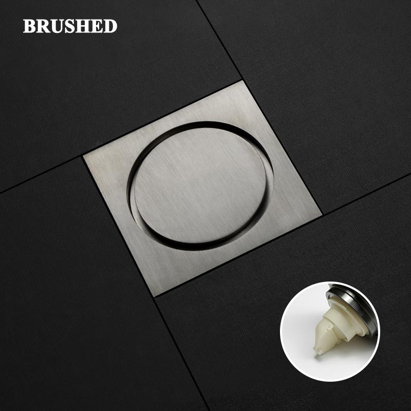 Floor Drain Brass Anti-odor Bath Drain Deodorization Square Kitchen Toilet Shower Room Cover Large Drainage Black 10*10CM