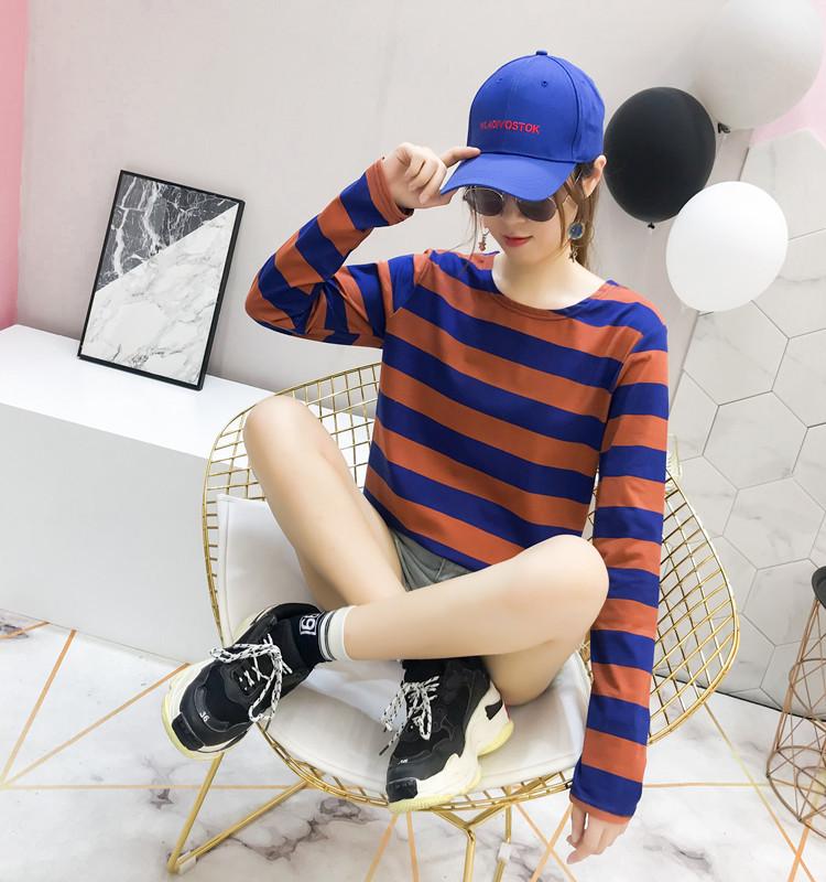 

Spring and summer 2025 new striped top women s slim and thin long-sleeved t-shirt bottoming shirt clothes trend 2XL