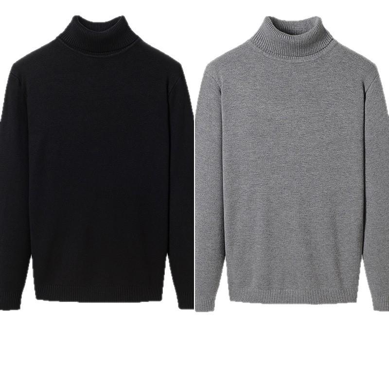 Hoge hals trui met fleece voering voor heren: Dikke Gebreide Stof, Warme Opgerolde Kraag, Herfst/Winter Basislaag