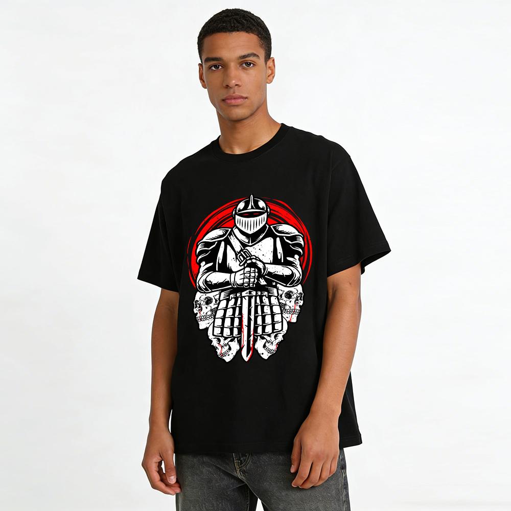 Dark Style Death Knight Skull Print Trendy Brand Short Sleeve T-shirt Pure cotton T-shirt