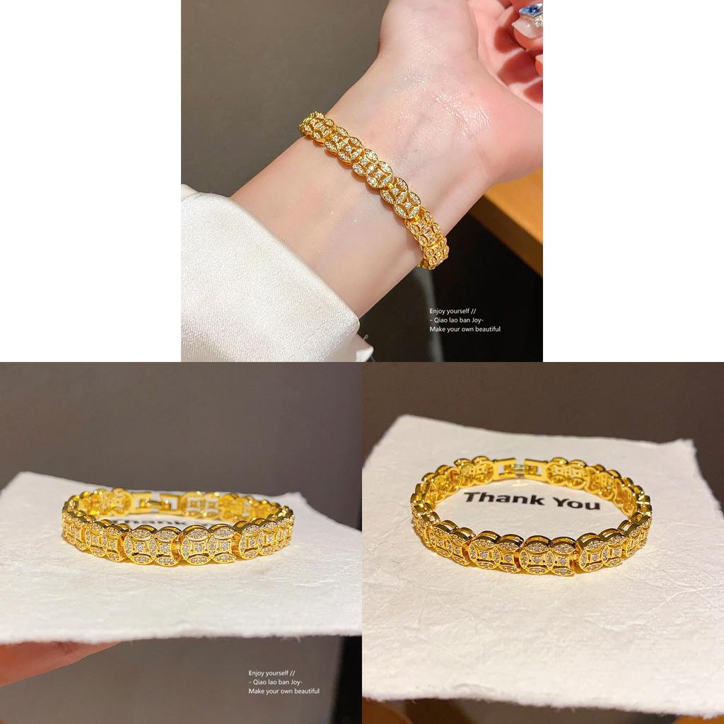 Geometrisches Kupfer-Zirkon-Armband mit elegantem Gold-Finish für Damen