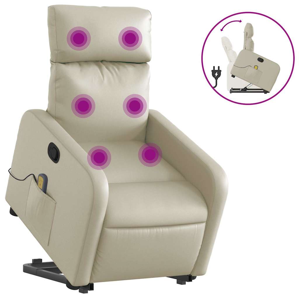 Massage Recliner with Rising Assistance Cream Artificial Leather