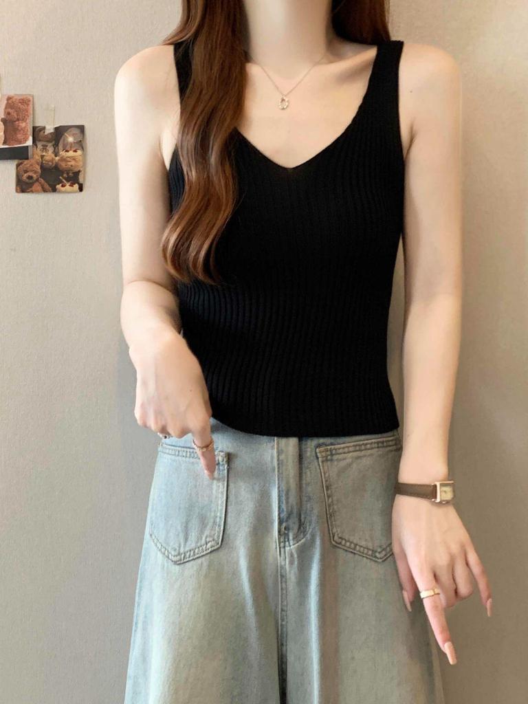 Summer Women's Knitted Vest Camisole: Sweet V-neck Sleeveless Top