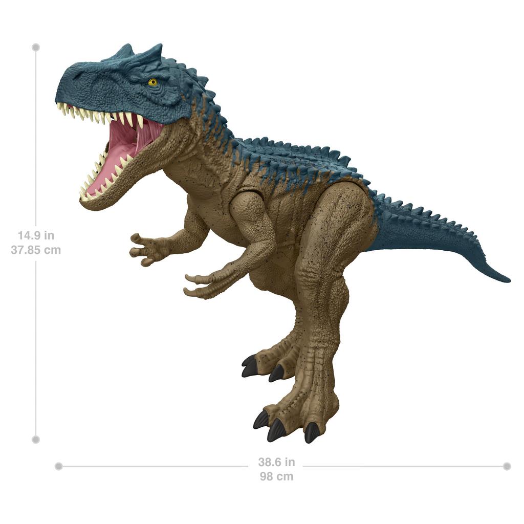 Mattel JURASSIC WORLD Super Big Allosaurus Kinderfigur Dinosaurier Spielzeug Gesamtlänge: Ca.. 100 cm. Ab 4 Jahren. Blaubraun. HRX53