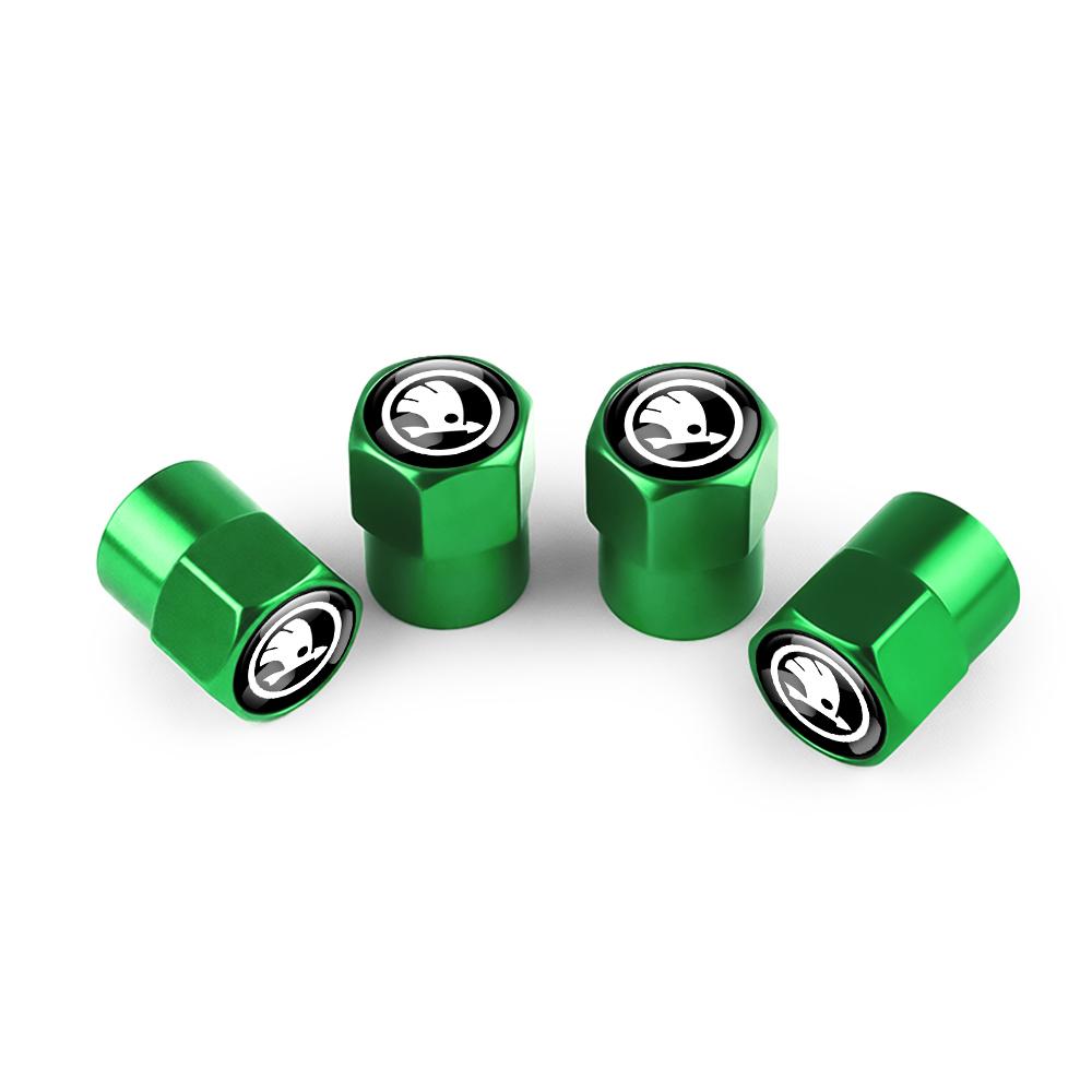 WOHE7 4Pcs Metal Car Wheel Tire Air Valve Dust Caps Rim Accessories For Skoda Kodiaq Octavia Fabia Karoq Enyaq Kamiq Superb Scala VRS
