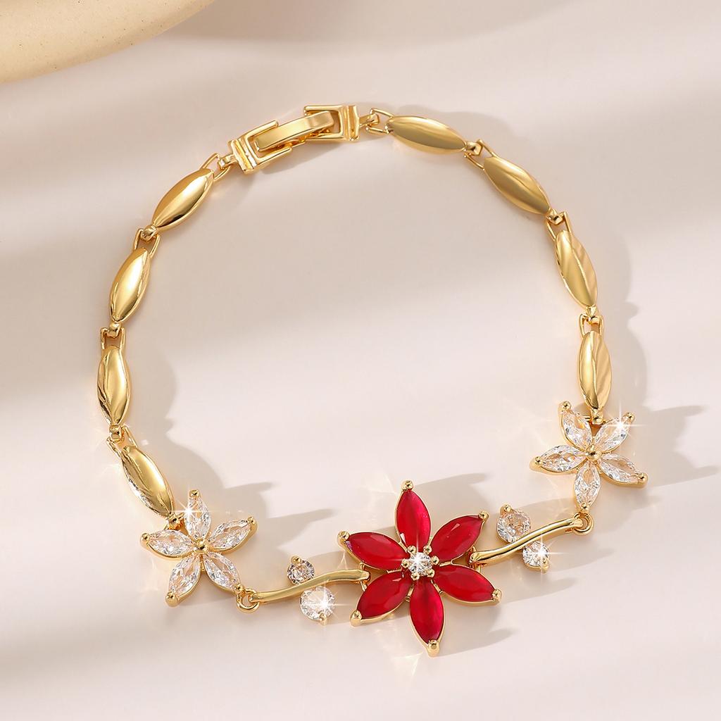 Luxury Gold-Plated Copper Zircon Leaf Bracelet, High Quality Jewelry