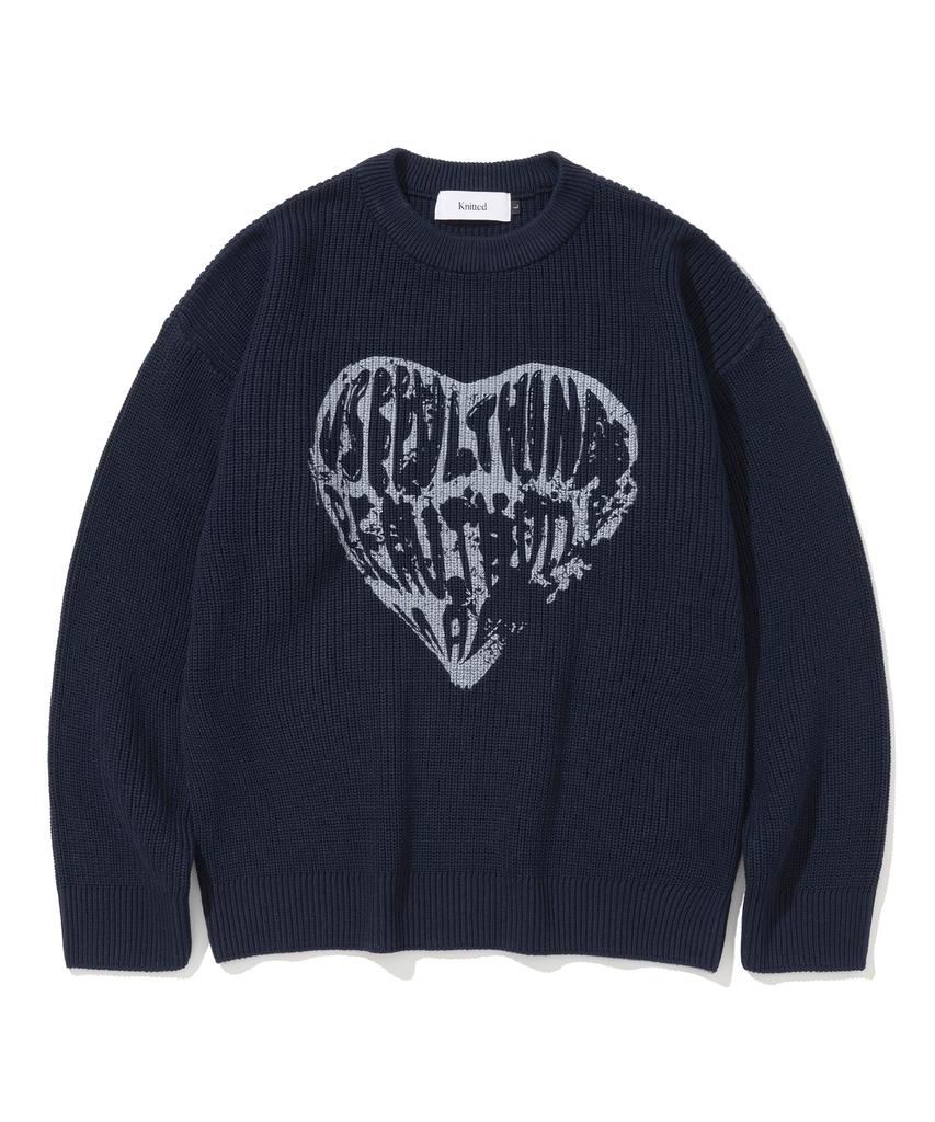 KNITTED Vintage Heart Round Knit Navy