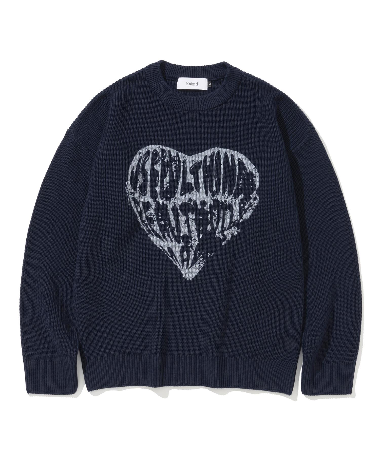 Nitied Vintage Heart Round Knit Navy M