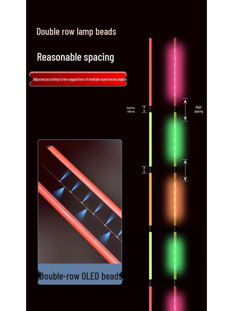0.65mm Ultra-fine Diamond High-Brightness Hard Tail OLED Dual-Use Luminous Carp Float for Day/Night Fishing