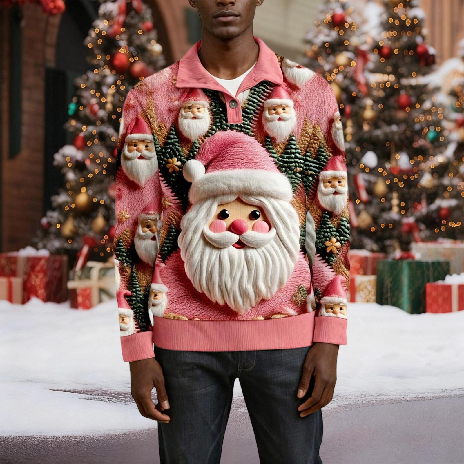 

Мужская рождественская хлопковая рубашка-пуловер с длинным рукавом для активного отдыха, винтажная вельветовая рубашка с воротником-стойкой и пуговицами, повседневная толстовка с рождественским принтом XXL