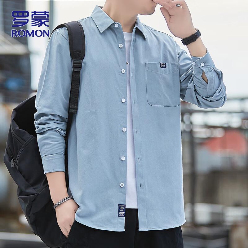 ROMON Men s Cotton Long-Sleeve Casual Shirt