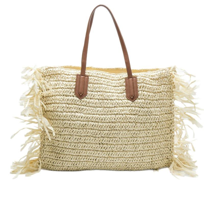 

Новая соломенная плетеная сумка большой вместимости женская универсальная плетеная сумка с бахромой на плечо сумка-тоут отпускная пляжная сумка welt zipper