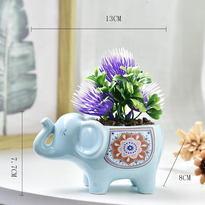 Creative Ceramic Elephant Succulent Planter with Drainage Hole Cute Mini Flower Pot Indoor Outdoor Desktop Garden Decor Ornament