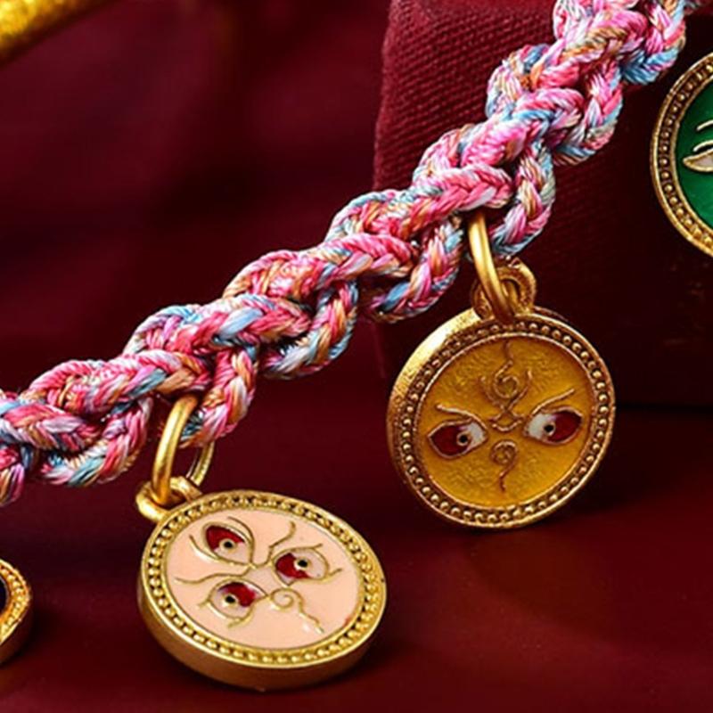 Handmade Tibetan Bracelet Colorful Five Way God of Wealth Bangle Adjustable Pulling Rope Wristchain for Women and Girls