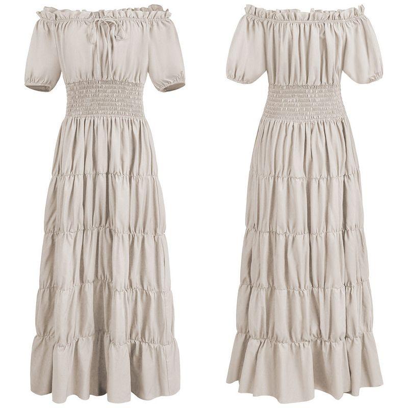 

Medieval Renaissance Stage Cosplay Costume Halloween Retro Women s Long Dress Cosplay Role-Playing Costume Off-White XL