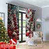 2pcs 2D flat printing Christmas Party Curtain Green Pine Trees_ and Red Gift Machine Washable Fabric Without Electricity
