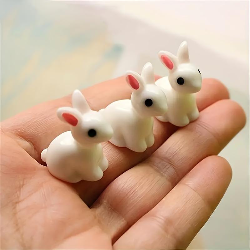 50pcs/10pcs Miniature Resin Rabbit Figurines - Realistic Mini Bunnies, Collectibles for Dollhouse Diorama, Mini House Decor
