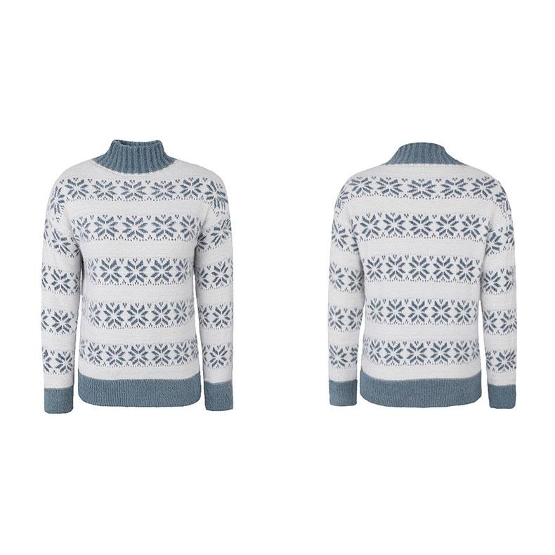 Dámský podzimní a zimní top úplet Poloviční rolák vánoční vzor sněhová vločka svetr pro ženy